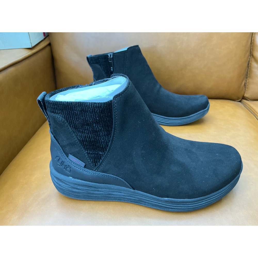 Ryka Noelle Next Ankle Boots Womens Size 9 Black New Ribbed Knit Side Zip